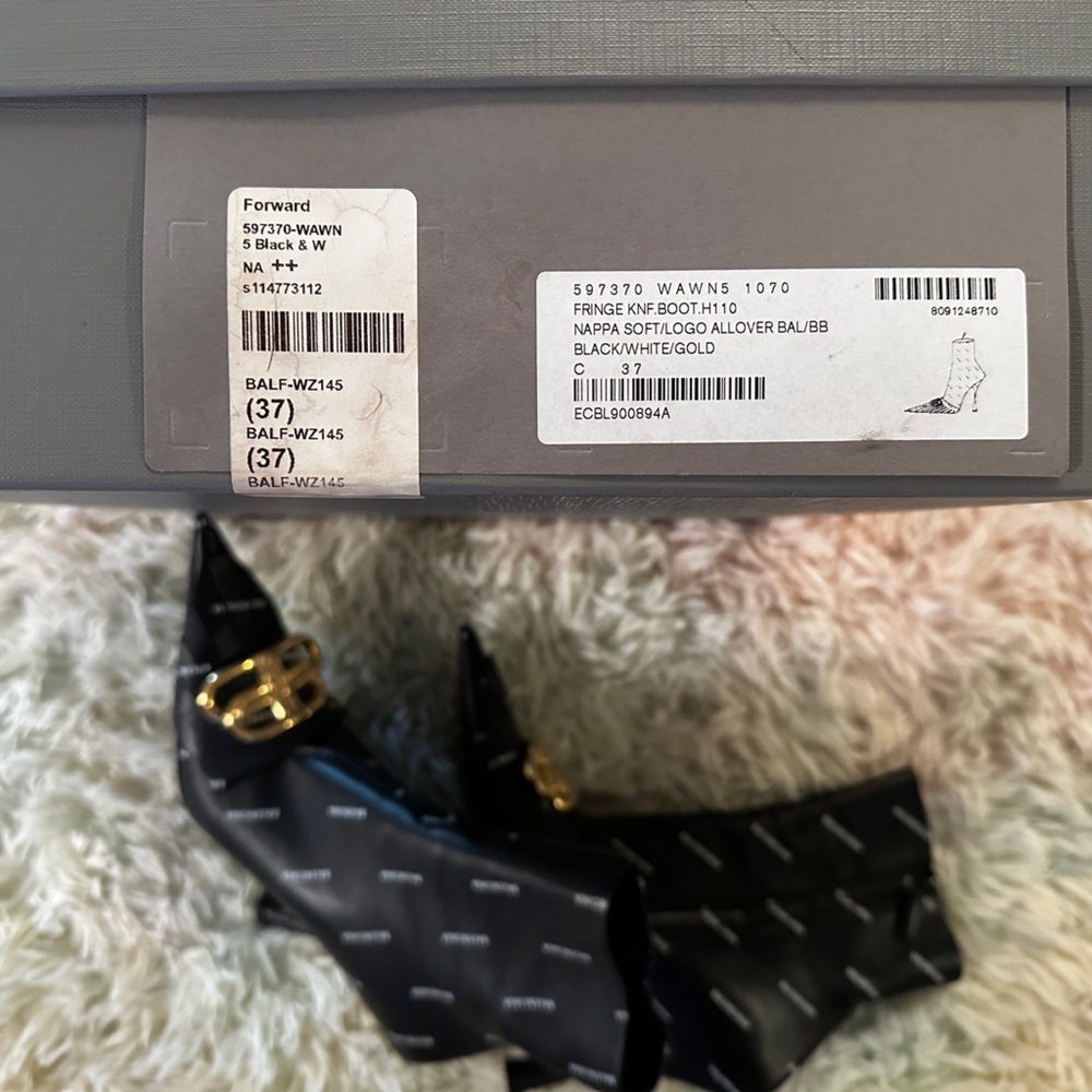 Balenciaga Fringe Knife BB Logo Black Leather Bootie Size 37 - Picture 4 of 16